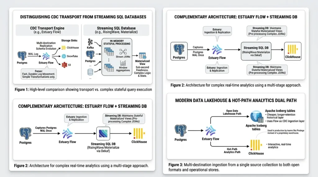 CDC transport engines vs streaming DB