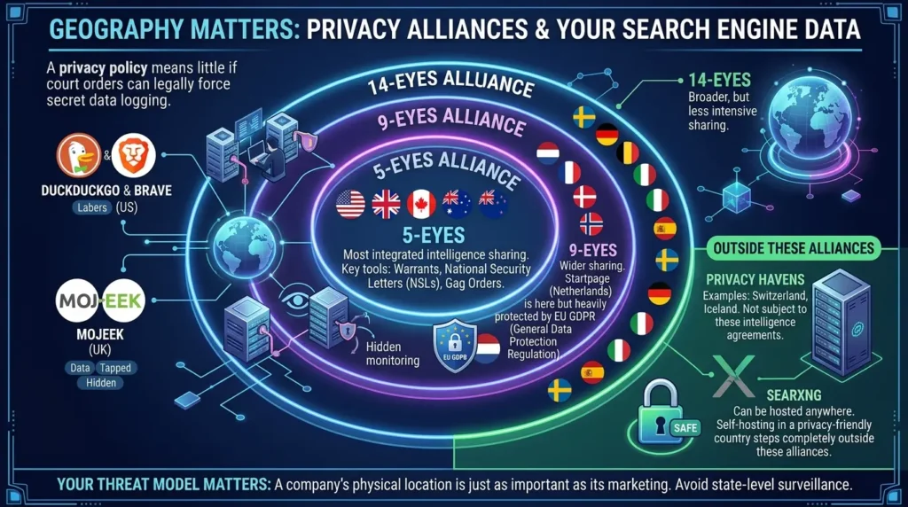 Private Search Engines Compared: Why Switching Alone Won't Save Your Privacy Geography and privacy policy alliances