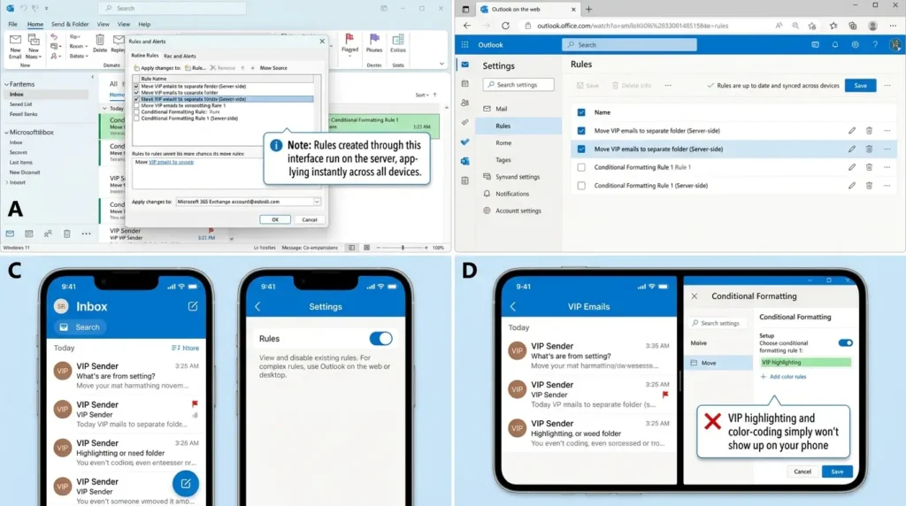 Outlook rules server-side mobile