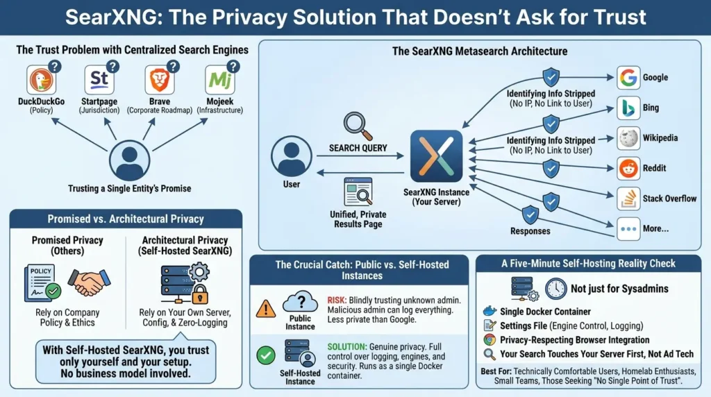 Private Search Engines Compared: Why Switching Alone Won't Save Your Privacy SearXNG metasearch engine explained