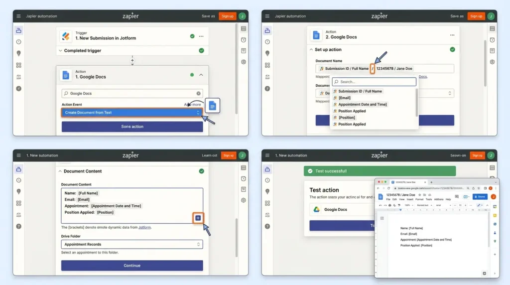 How to Connect Jotform Appointments to Zapier and Automate Everything Zapier creates Google Doc