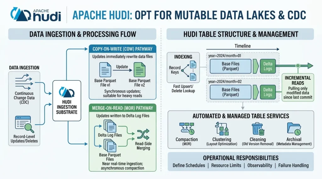 Apache Iceberg vs Delta Lake vs Hudi: Which Table Format Should You Choose? Apache Hudi architecture
