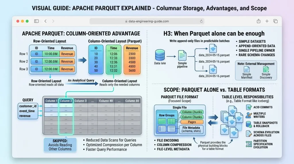 Apache Iceberg vs Parquet: What’s the Difference and When Should You Use Each? Apache Parquet file format overview