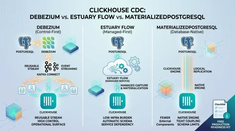 Debezium vs. Estuary Flow vs. MaterializedPostgreSQL: Best Tool for ClickHouse CDC? ClickHouse CDC tools