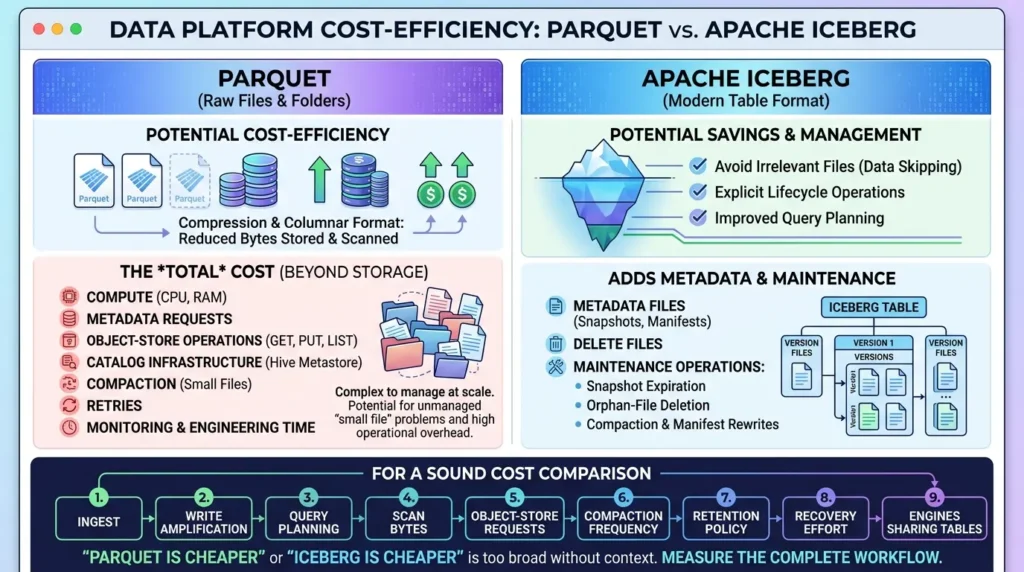 Apache Iceberg vs Parquet: What’s the Difference and When Should You Use Each? Comparing Parquet and Iceberg costs