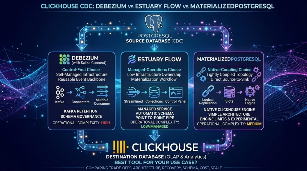 Debezium vs. Estuary Flow vs. MaterializedPostgreSQL