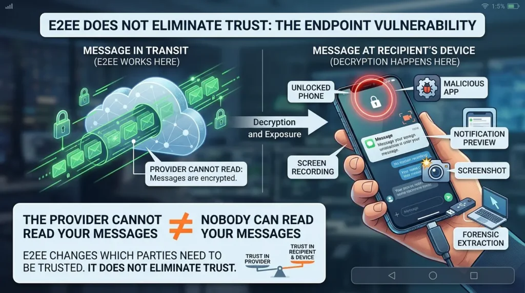 End-to-End Encryption Explained: What E2EE Protects, and What It Doesn’t Device decryption exposes message