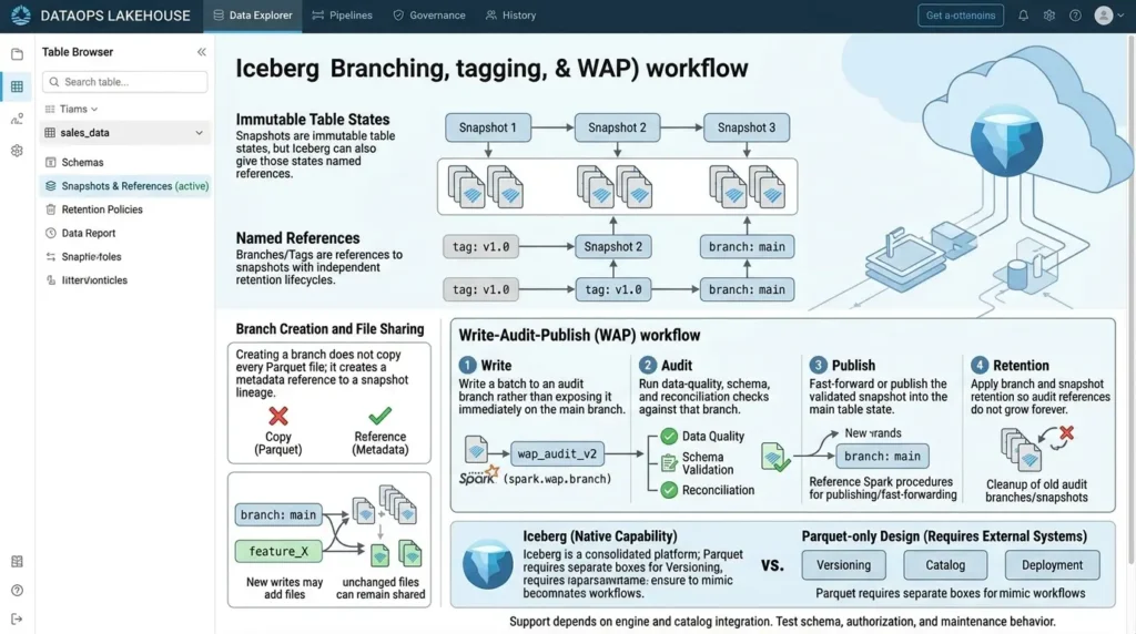 Apache Iceberg vs Parquet: What’s the Difference and When Should You Use Each? Iceberg branching and WAP workflow