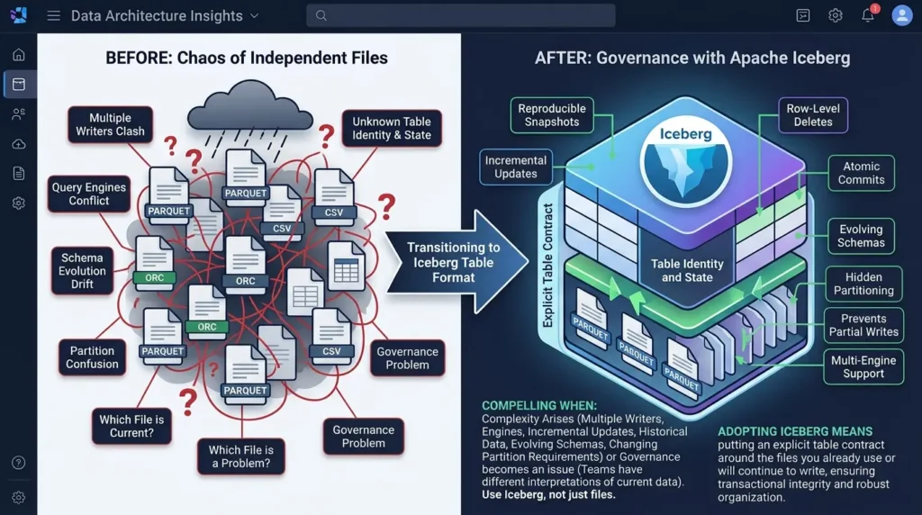 Apache Iceberg vs Parquet: What’s the Difference and When Should You Use Each? Iceberg table contract for files