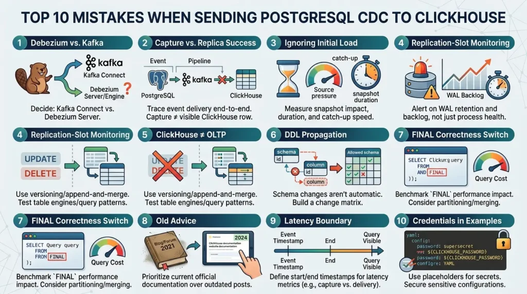 PostgreSQL CDC ClickHouse mistakes