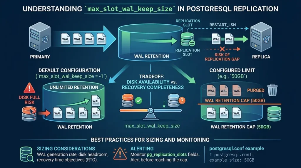 Postgres CDC in Production: Handling Failover, Retries, and Duplicates PostgreSQL replication slot WAL keep size