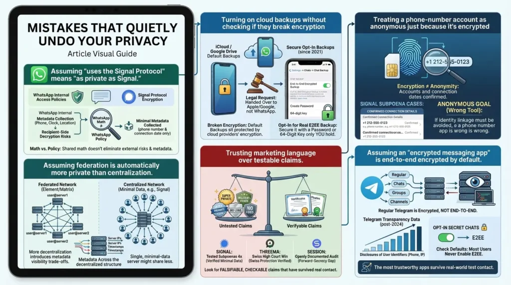 Private Messaging Apps Compared: What Court Records, Audits, and Real-World Risks Show Privacy mistakes in messaging apps