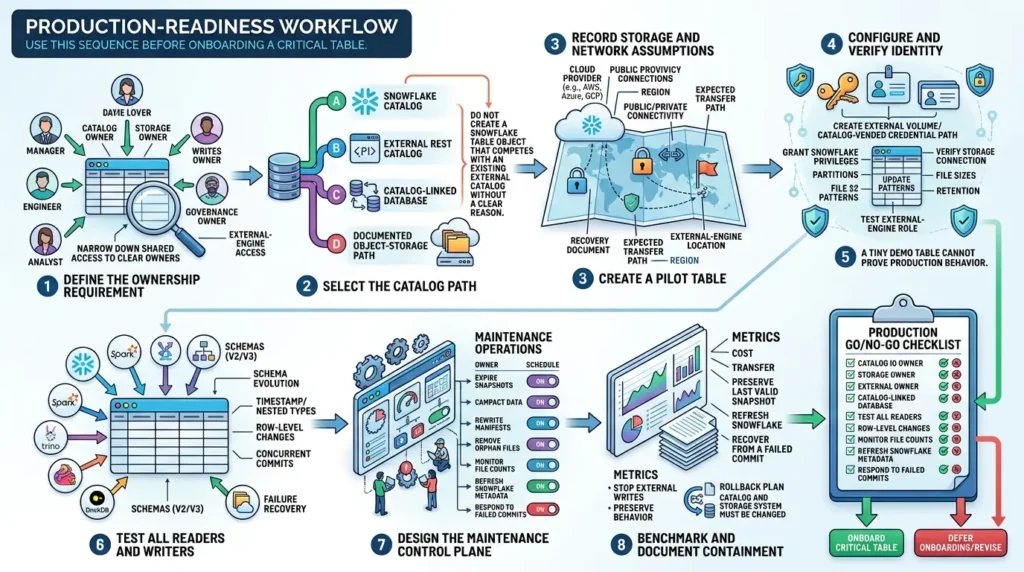 Production readiness workflow for iceberg with Snowflake 