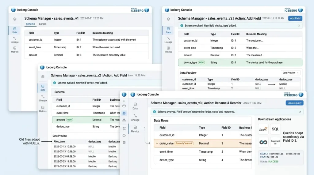 Schema evolution and table changes