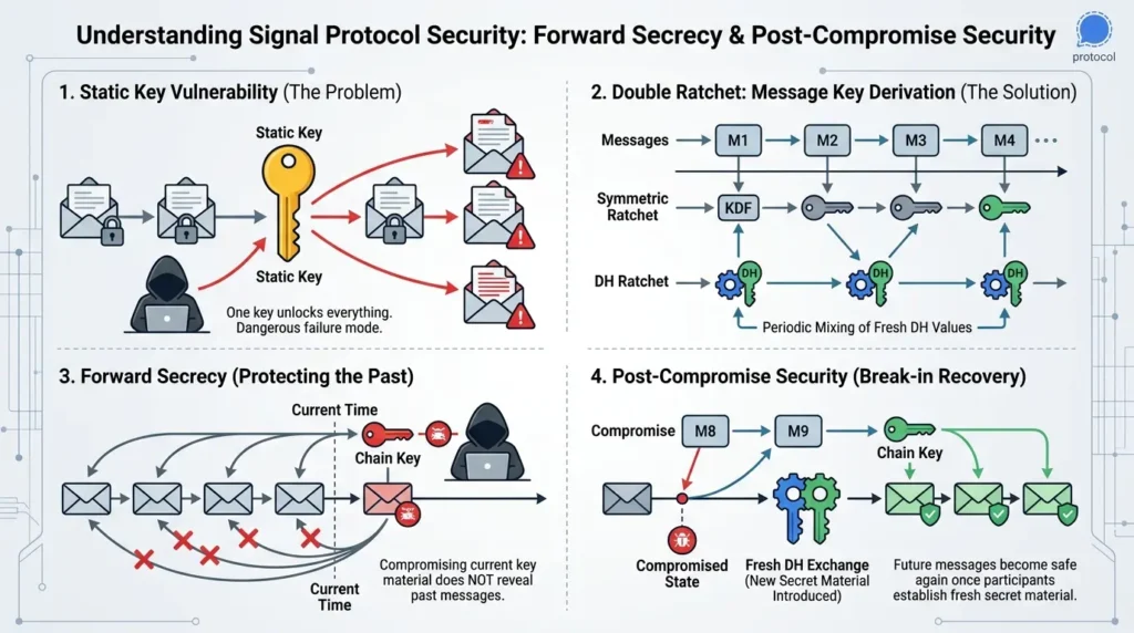 End-to-End Encryption Explained: What E2EE Protects, and What It Doesn’t Signal Protocol Double Ratchet