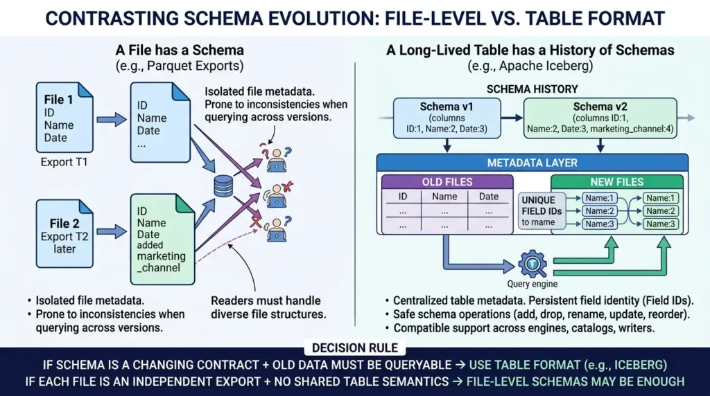 Apache Iceberg vs Parquet: What’s the Difference and When Should You Use Each? Table schema evolution and metadata