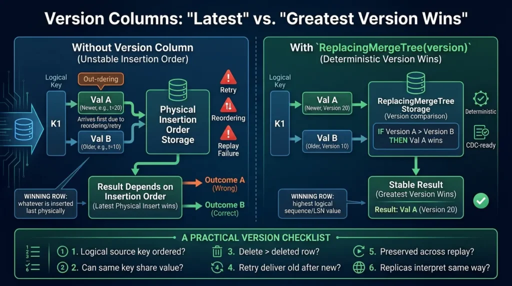 Choosing version columns in database