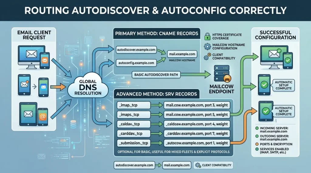 Mailcow DNS Setup, Done Right: The Four Layers Behind Every Working Deployment Configuring email autodiscover and autoconfig