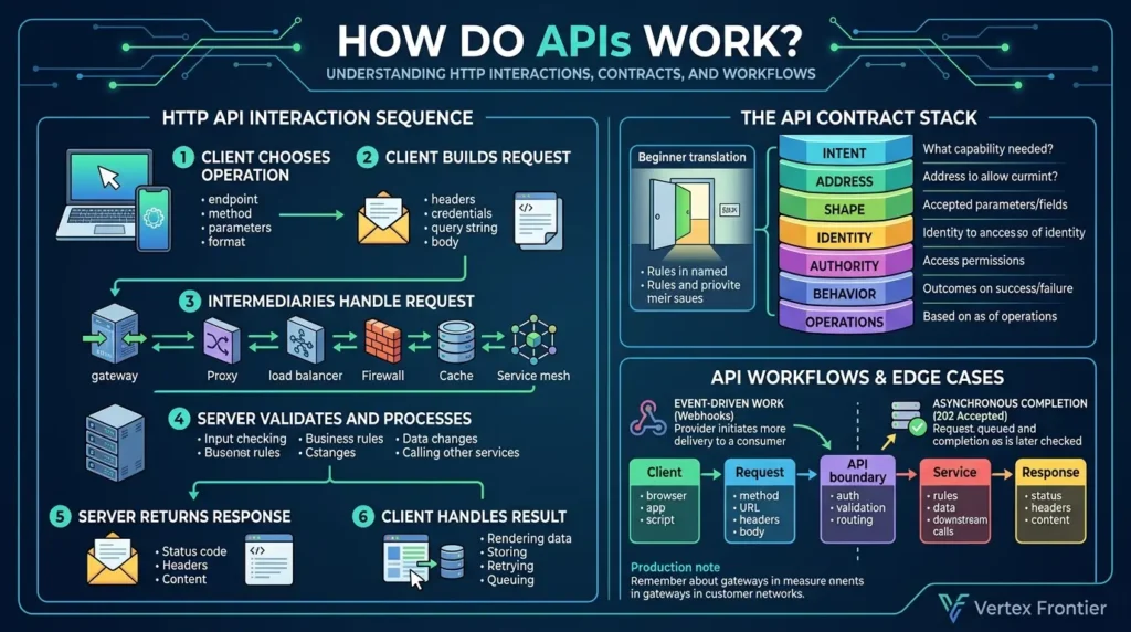 What Is an API? How APIs Work, Types & Real-World Examples How APIs work interaction sequence