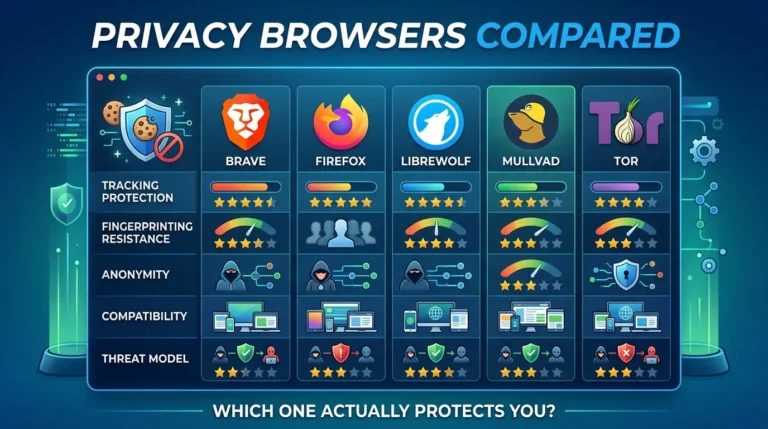 Privacy Browsers Compared: Brave vs Firefox vs LibreWolf vs Mullvad vs Tor (2026) Privacy browsers compared
