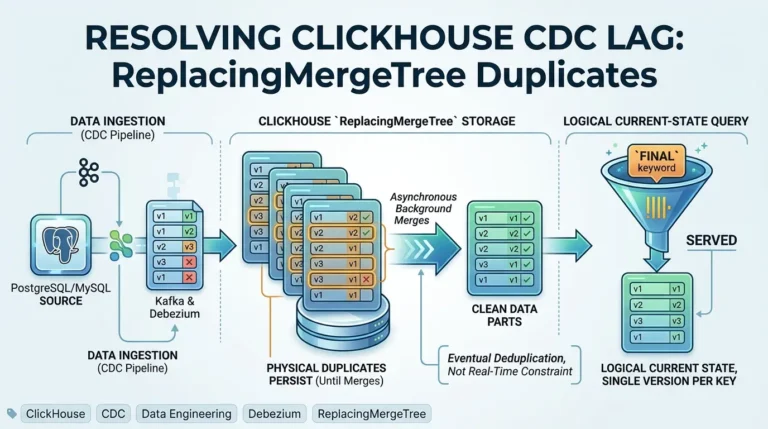 ClickHouse ReplacingMergeTree Duplicates: Resolving CDC Deduplication Lag in Production Resolving ClickHouse CDC Deduplicates