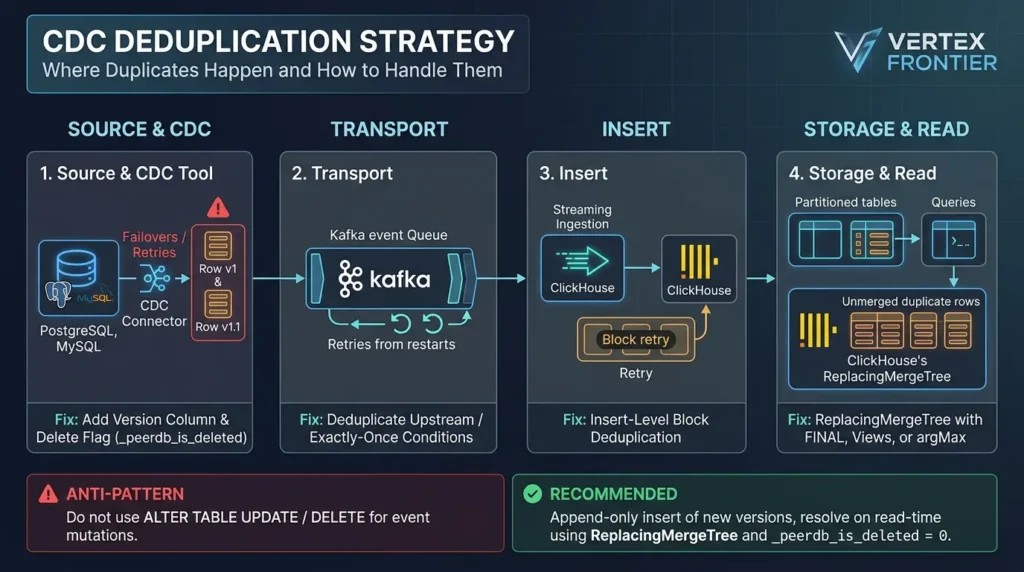 ClickHouse CDC pipeline data deduplication