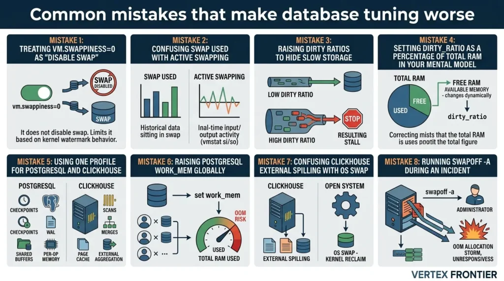 Tuning Linux vm.swappiness and Dirty Ratios for PostgreSQL and ClickHouse Common database tuning mistakes