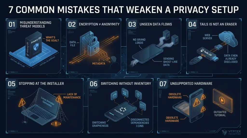 Privacy-Focused Operating Systems Compared: Linux, Tails, and GrapheneOS Common privacy setup mistakes