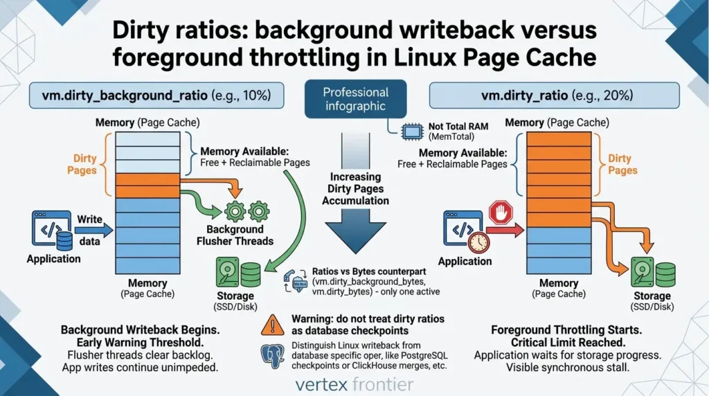 Tuning Linux vm.swappiness and Dirty Ratios for PostgreSQL and ClickHouse Linux memory dirty ratios explained