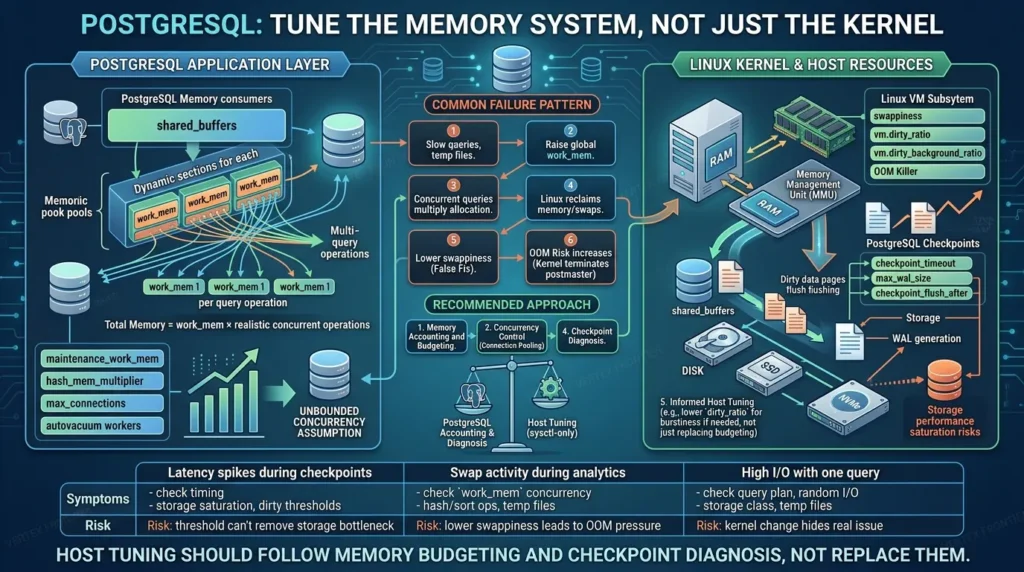 Tuning Linux vm.swappiness and Dirty Ratios for PostgreSQL and ClickHouse PostgreSQL memory tuning guide